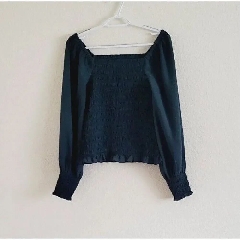 Madewell Lucie Bubble Sleeve Smocked Top in Green Women's Size S